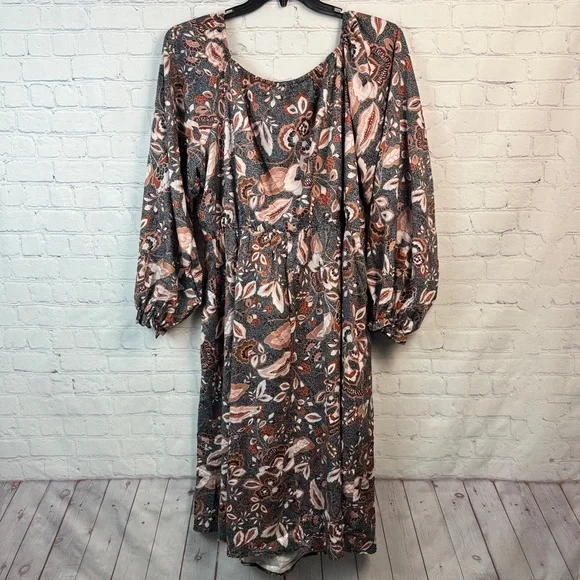 BloomChic Brown Floral Balloon Sleeve Dress Plus Size 3X - Picture 7 of 7